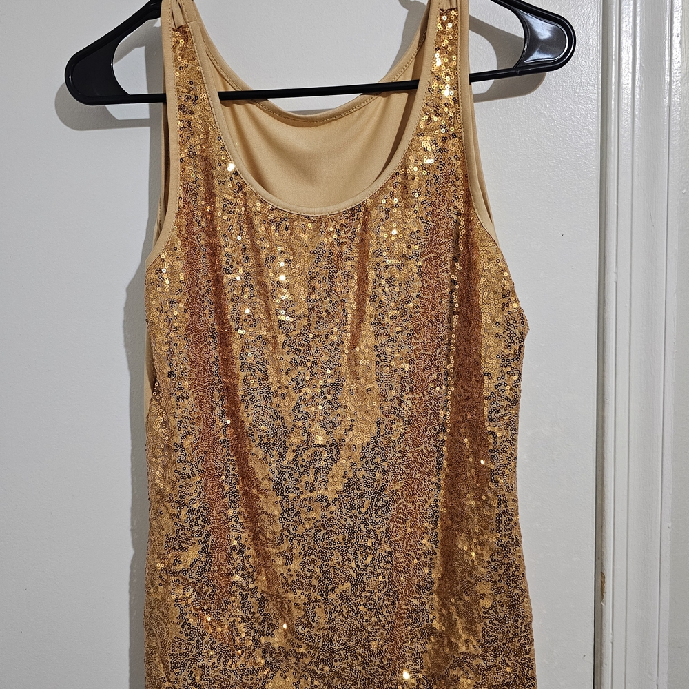 Gold Sequin Scoop Neck Tank Top